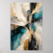 Arte de Parede Abstrata Moderna Fluxo Dourado Turq