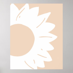 Poster Arte de Parede Abstrato com Padrão Floral Branco s