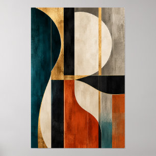 Poster Arte de Parede Abstrato Curvas Geométricas Dourado
