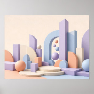 Poster Arte de Parede Abstrato Formas Geométricas Pastel
