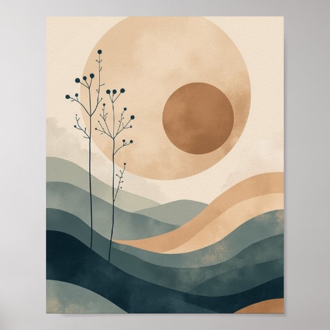 Poster Arte de parede Abstrato inspirada em Zen com linha (Frente)