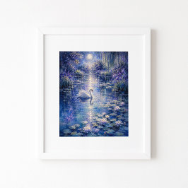 Poster Arte de Parede Aquarela Cisne ao Luar