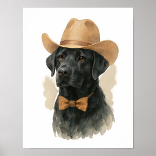 Poster Arte de Parede Aquarela de Labrador Preto com Chap