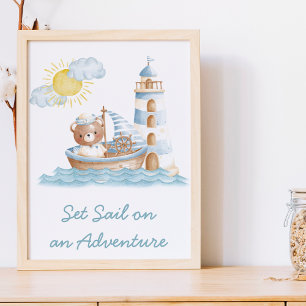 Poster Arte de Parede Aquarela de Urso Náutico para Berçá