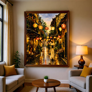 Poster Arte de Parede Aquarela do Antigo Bairro de Hanoi,