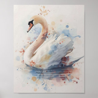 Poster Arte de Parede Aquarela do Cisne Elegante