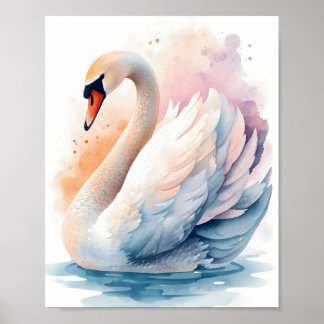 Poster Arte de Parede Aquarela do Cisne Elegante