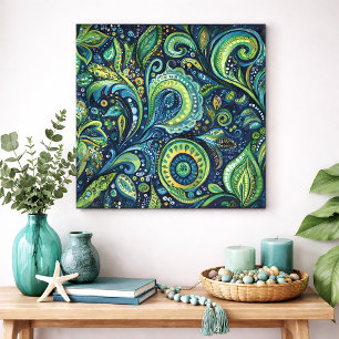 Poster Arte de Parede Aquarela Paisley Pavão Ousado