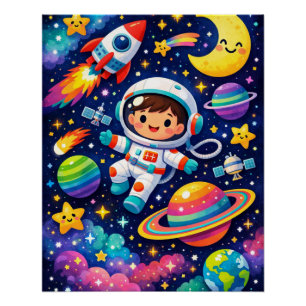 Pôster Arte de Parede Aventura Espacial Brilhante para Cr