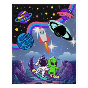 Pôster Arte de Parede Aventura Espaço Brilhante para Cria