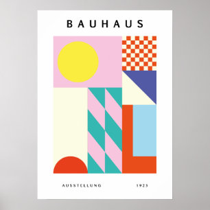 Poster Arte de Parede Bauhaus Moderna Rosa Amarelo