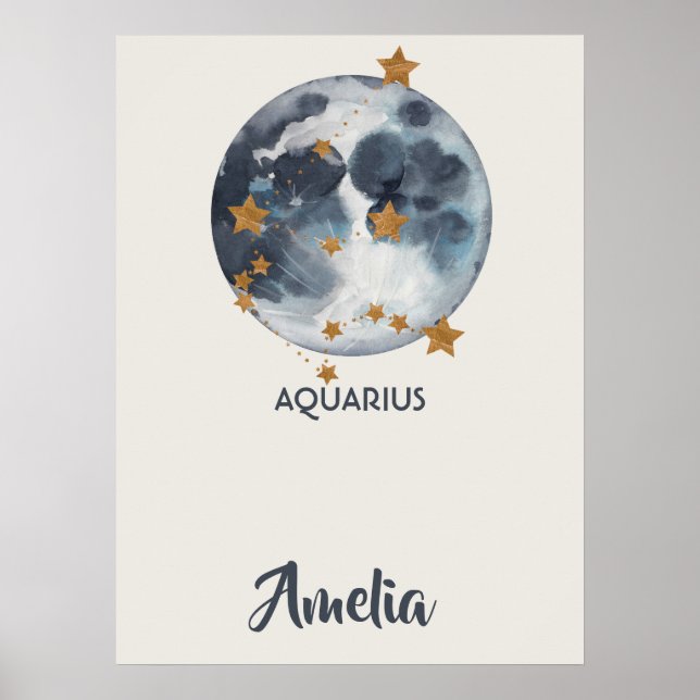 Poster Arte de Parede Berçário Aquário Celestial Zodíaco (Frente)