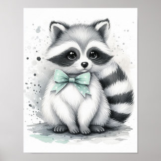 Poster Arte de Parede Berçário Floresta de Guaxinim