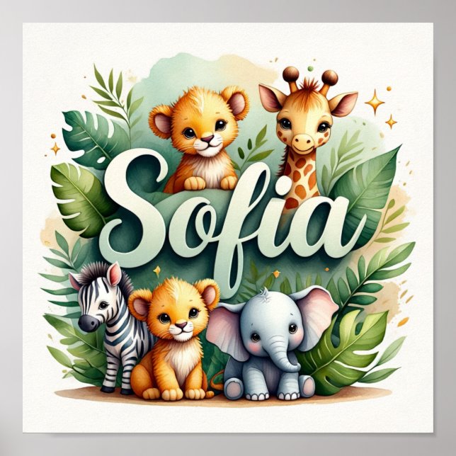 Poster Arte de Parede Berçário Safari Sofia (Frente)