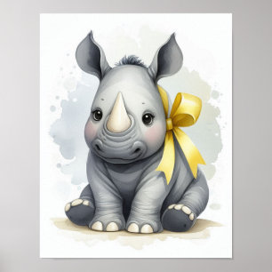 Poster Arte de Parede Berçário Selva de Rinocerontes