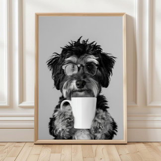 Poster Arte de Parede Bernedoodle e Café, Preto e Branco