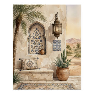Pôster Arte de Parede Boho Aquarela do Oásis do Deserto M