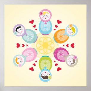 Poster ARTE DE PAREDE :: bonecas matryoshka - mandala