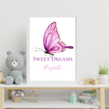 Arte de Parede Borboleta Rosa Roxo Aquarela para Q