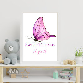 Poster Arte de Parede Borboleta Rosa Roxo Aquarela para Q