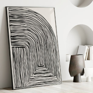 Poster Arte de parede branca e preta das linhas Abstrato