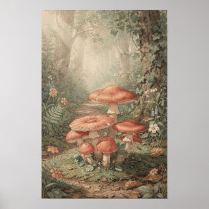 Poster Arte de Parede Caminho Florestal de Cogumelo Coral