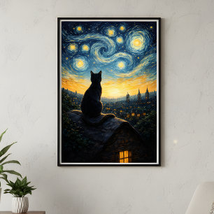 Poster Arte de Parede Caprichosa de Gato Preto e Cidade C