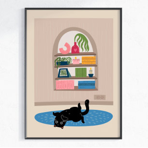 Poster Arte de Parede Casa Aconchegante Gato Preto Gato F