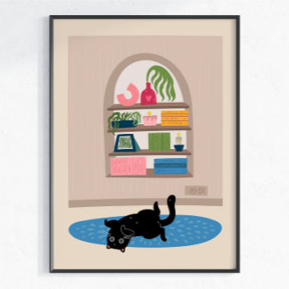 Poster Arte de Parede Casa Aconchegante Gato Preto Gato F