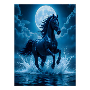 Pôster Arte de Parede Cavalo Lua Azul Meia-Noite Presen
