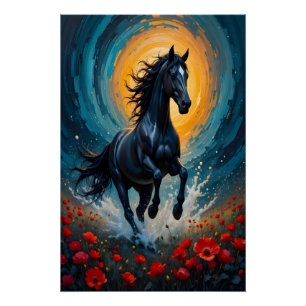 Pôster Arte de Parede Cavalo Preto Surrealista Presente