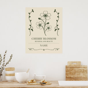 Poster Arte de Parede Cherry Blossom - Presente de Nome P