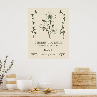 Poster Arte de Parede Cherry Blossom - Presente de Nome P