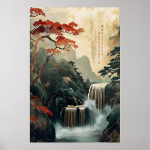 Poster Arte de Parede Chinesa de Cachoeira – Tradicional