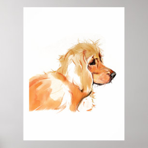 Poster Arte de Parede Cocker Spaniel, Pintura em Aquarela