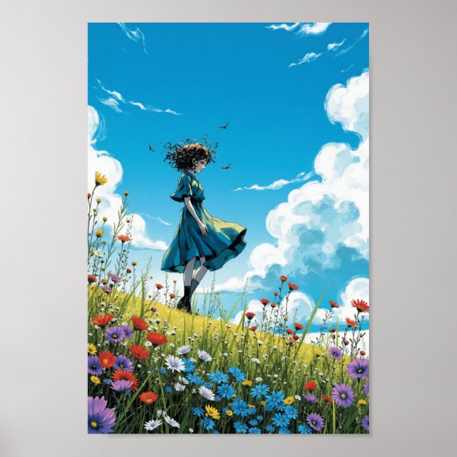Poster Arte de Parede Colina de Flores Silvestres Ventosa (Frente)