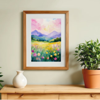 Poster Arte de Parede Colinas Floridas Paisagem Sonho Pas