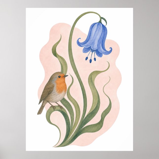 Poster Arte de Parede com Campainha Azul e Pisco (Frente)