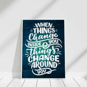 Poster Arte de Parede com Citação Inspiradora Azul Escuro