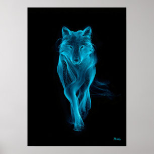 Poster Arte de parede com filamento futurista de lobo azu