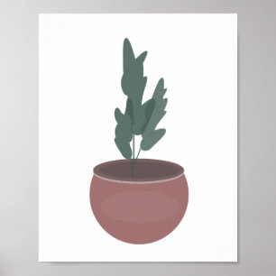 Poster Arte de Parede com Folha Verde em Vaso de Barro