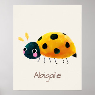 Poster Arte de Parede com Nome de Joaninha para Berçário
