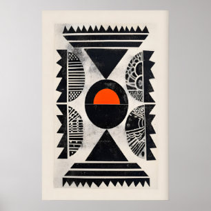 Poster Arte de Parede com Padrão Indiano - Círculo Laranj
