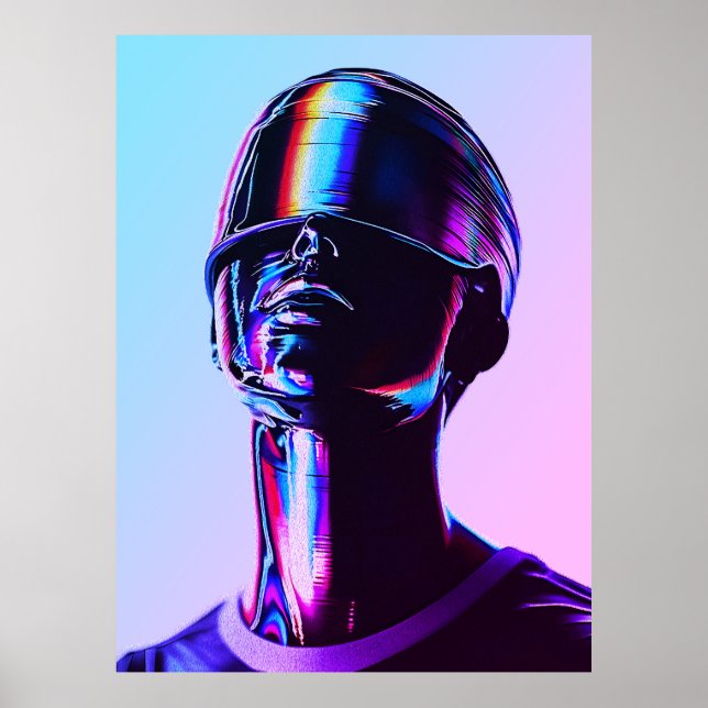 Poster Arte de Parede com Retrato Cromado em Arco-Íris Fu (Frente)