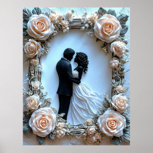 Poster Arte de Parede com Silhueta de Casal Romântico em