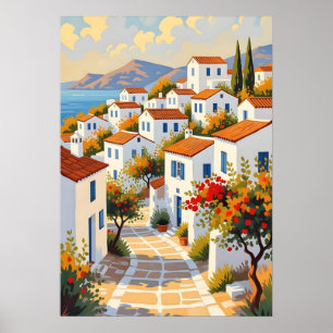 Poster Arte de Parede Costeira da Vila Grega de Mykonos