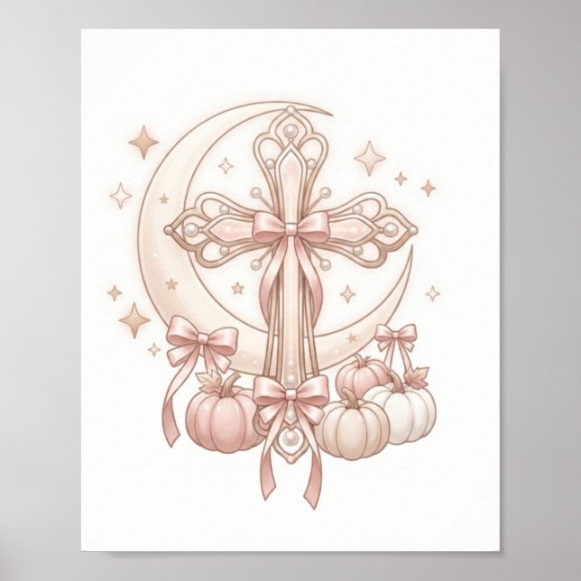 Poster Arte de Parede Cruz Celestial e Lua de Outono (Frente)