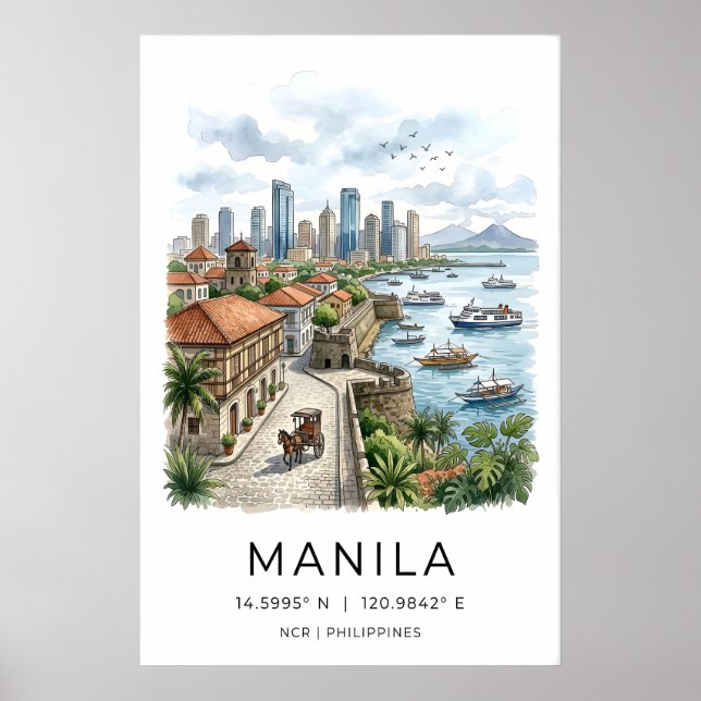 Poster Arte de Parede da Cidade de Manila - Hora Dourada, (Frente)
