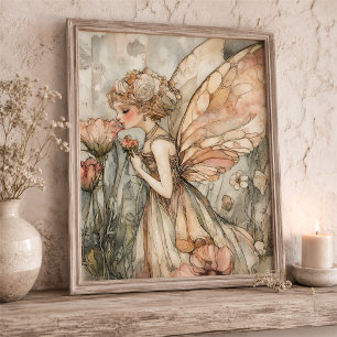 Poster Arte de Parede da Fada das Flores para Berçário Co
