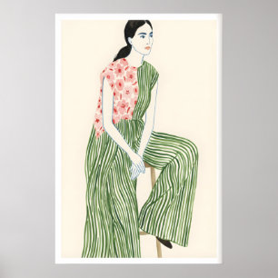 Poster Arte de Parede da Moda Mulher Sentada Calma - List